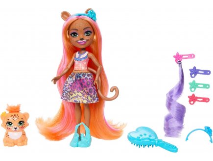 Enchantimals glam party poupee charisse cheetah et guepard grinsy - figurine 15 cm - animal - Mattel hnv30