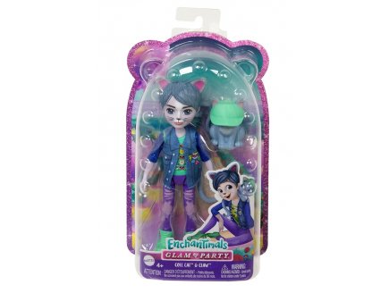 Enchantimals Glam Party : Poupée Cole Chat 15 cm et Claw - Figurine Animal, Accessoires - Mattel - HNT59
