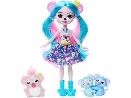 Enchantimals Glam Party poupée Karalee Koala et Bloke + 2 bébés koala - Figurine 15 cm - Animal - Mattel HNT61