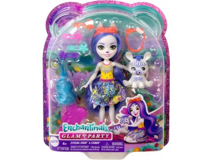 ENCHANTIMALS GLAM PARTY POUPEE ZEMIRAH ZEBRA ET GRAINY ZEBRE - FIGURINE 15 CM - ANIMAL - MATTEL HNV28