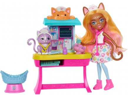 Enchantimals le cabinet du docteur chat : poup?e + 2 animaux + 12 accessoires - Mattel - hlh22