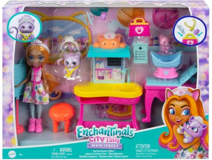 ENCHANTIMALS LE CABINET DU DOCTEUR CHAT : POUPEE + 2 ANIMAUX + 12 ACCESSOIRES - MATTEL - HLH22