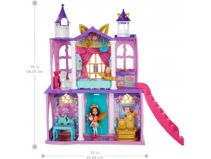 Enchantimals le chateau royal 66 cm de haut + poupee felicity renard et flick + 15 accessoires- figurine 15 cm - animal - Mattel gyj17