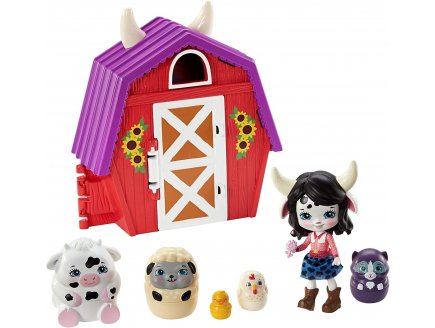 Enchantimals maison de la vache et animaux surprises - poupee cambrie + animaux - mattel - gtm48
