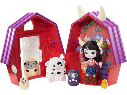 Enchantimals maison de la vache et animaux surprises - poupee cambrie + animaux - mattel - gtm48
