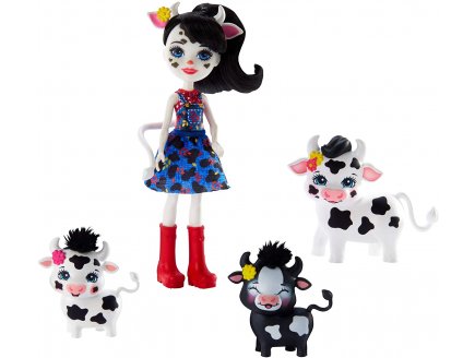 Enchantimals poupee cambrie  la vache et ricotta mac et cheese - figurine 15 cm - animaux ferme - mattel gjx44