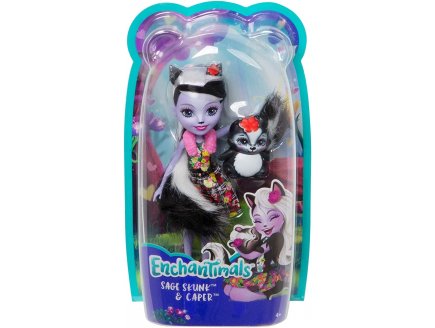 Enchantimals poupe Caper et Sage Skunk la Moufette - Figurine 15 cm - Animal - Mattel FXM72