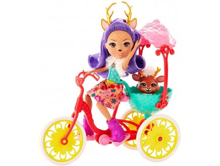 Enchantimals poupee danessa deer avec velo et sprint - figurine 15 cm - animal biche - Mattel gjx30