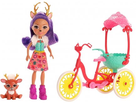 Enchantimals poupee danessa deer avec velo et sprint - figurine 15 cm - animal biche - Mattel gjx30