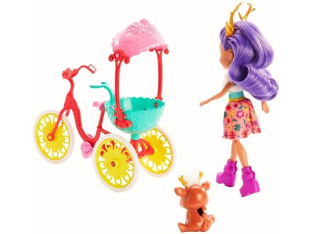 Enchantimals poupee danessa deer avec velo et sprint - figurine 15 cm - animal biche - Mattel gjx30