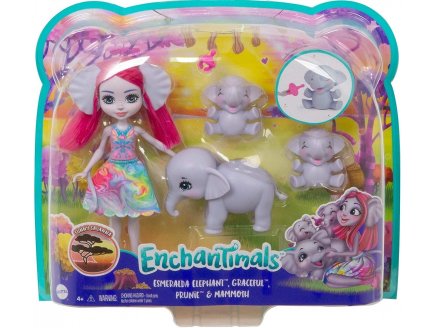 ENCHANTIMALS POUPEE ESMERALDA L'ELEPHANT MAMMOTH PRUNIE GRACEFUL - FIGURINE 15 CM - ANIMAL ZOO ELEPHANT - MATTEL GTM30