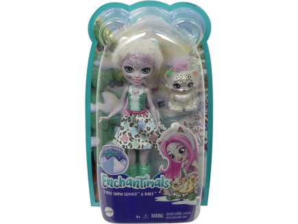 Enchantimals poupee sybill snow leopard et flake le leopard blanc - figurine 15 cm - animal - Mattel gjx42