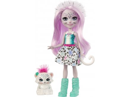Enchantimals poupee sybill snow leopard et flake le leopard blanc - figurine 15 cm - animal - Mattel gjx42