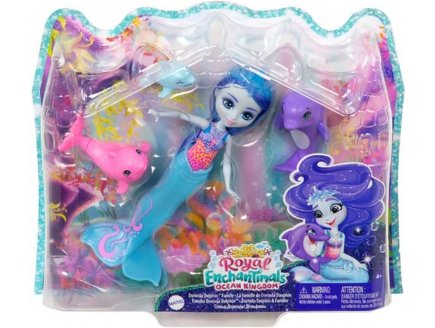 ENCHANTIMALS ROYALE OCEAN POUPEE DORINDA DOLPHIN + DAUPHIN HAPPY TIPPER SPLASHER - FAMILLE DE DORINDA DAUPHIN - MATTEL - HCF72