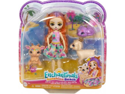 ENCHANTIMALS SUNSHINE BEACH - FAMILLE GOLITA CHEVRE - POUPEES ET 3 ANIMAUX - MATTEL - HXC00