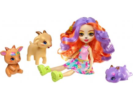 Enchantimals sunshine beach - famille golita chevre - poupees et 3 animaux - Mattel - hxc00
