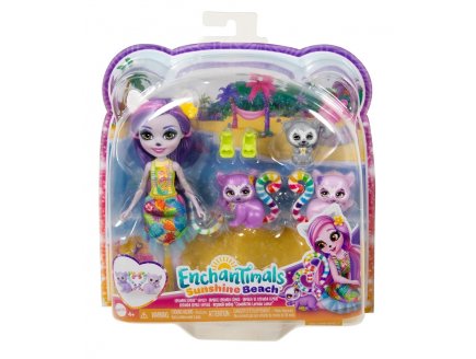 ENCHANTIMALS SUNSHINE BEACH - FAMILLE LORINDA LEMUR - POUPEES, ANIMAUX, ACCESSOIRES - MATTEL - HRX86