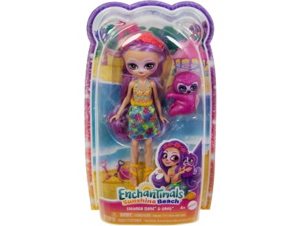 ENCHANTIMALS SUNSHINE BEACH POUPEE SABINDRA SLOTH ET TANG PARESSEUX - FIGURINE 15 CM - ANIMAL - MATTEL HRX82