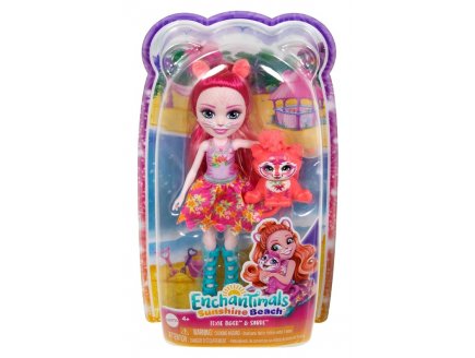 Enchantimals Sunshine Beach : Poupe Texie Tigre 15 cm et Sabre - Figurine Animal, Accessoires - Mattel - HXB97