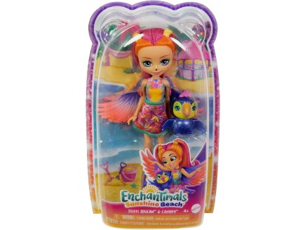 ENCHANTIMALS SUNSHINE BEACH POUPEE TRIPPI TOUCAN ET OISEAU CANOPY - FIGURINE 15 CM - ANIMAL - MATTEL HRX83