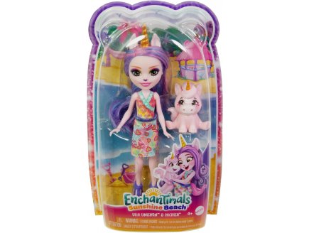 Enchantimals sunshine beach poupee ulia licorne et pacifica - figurine 15 cm - animal - Mattel hrx84