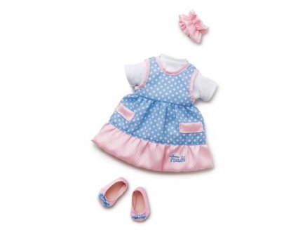 ENSEMBLE ROBE A POIS BLEU 38 CM - TRUDI - HABIT POUPEE (01)