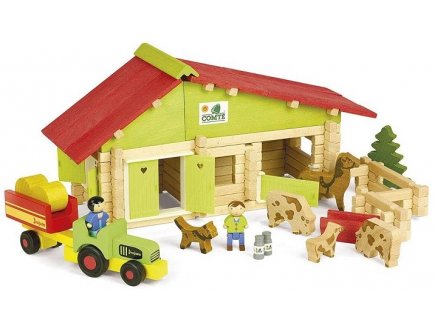 FERME COMTE AVEC TRACTEUR ET ANIMAUX EN BOIS 140 PIECES - JEUJURA - 8053 - JEU CONSTRUCTION BOIS