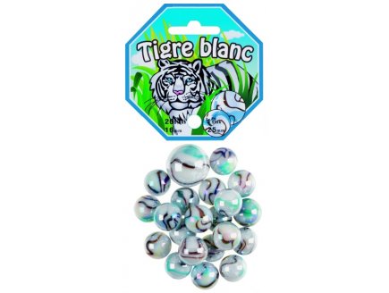 FILET DE 20 BILLES 1.6CM + 1 CALOTS TIGRES BLANC 2.5CM - JEU DE RECREATION - BILLE