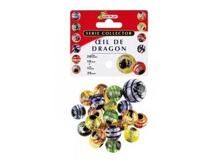 Filet de 20 billes 16 mm + 1 calot 25 mm Oeil de Dragon - Srie Collector - Kim Play - Jeu de recreation, adresse