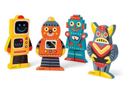 FUNNY MAGNET : 4 ROBOTS MAGNETIQUES EN BOIS - JANOD - J07037