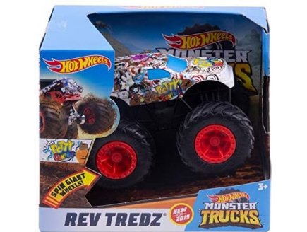 GRAND MONSTER JAM REV TREDZ : POTTY CENTRAL - HOT WHEELS VOITURE NOIR ET BLANC - MATTEL - GBV15