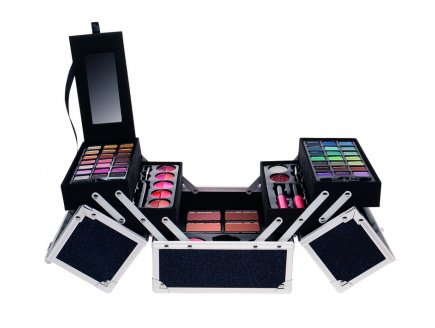 GRAND VANITY DE MAQUILLAGE GLITTER NOIR 72 PIECES - MALLETTE - JEU IMITATION BEAUTE COSMETIQUE