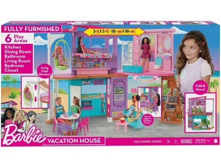 Grande Maison de Vacance Barbie 1m07 a 2 étages et 6 pièces + 30 accessoires - Mattel HCD50