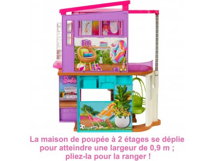 Grande Maison de Vacance Barbie 1m07 a 2 �tages et 6 pi�ces + 30 accessoires - Mattel HDC50