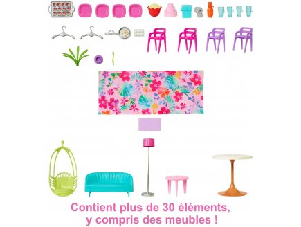 Grande Maison de Vacance Barbie 1m07 a 2 �tages et 6 pi�ces + 30 accessoires - Mattel HDC50