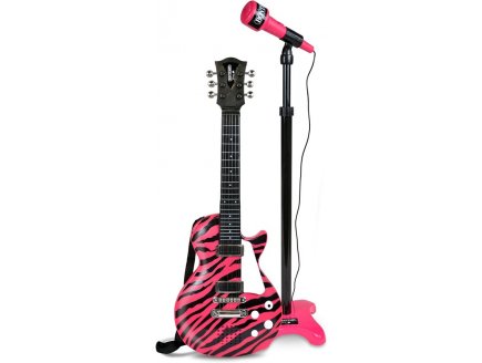 Guitare Rock électronique rose et Micro de scène sur pied - Bontempi Pink - 245874 - Jouet musique