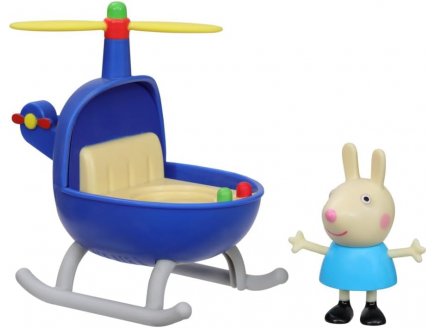 Hélicoptère bleu de Peppa Pig - 1 Figurine Rebecca Rabbit - Peppa le Cochon - Univers miniature