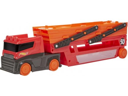 Hot wheels mega camion transporteur 45 cm avec 6 panneaux de stationnement - Mattel - gwt37