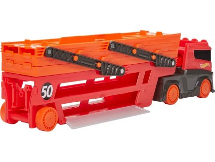 Hot wheels mega camion transporteur 45 cm avec 6 panneaux de stationnement - Mattel - gwt37