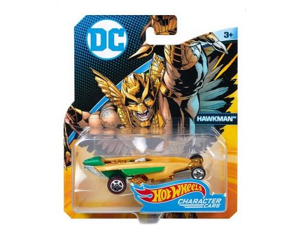 HOT WHEELS : VOITURE HAWKMAN 1:64 - VEHICULE MINIATURE OR ET VERT - COLLECTION BATMAN - MATTEL FRB36