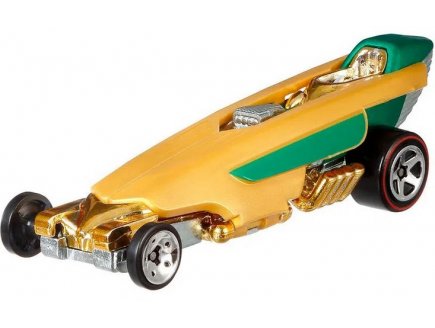 Hot wheels : voiture hawkman 1:64 - vehicule miniature or et vert - collection batman - Mattel frb36