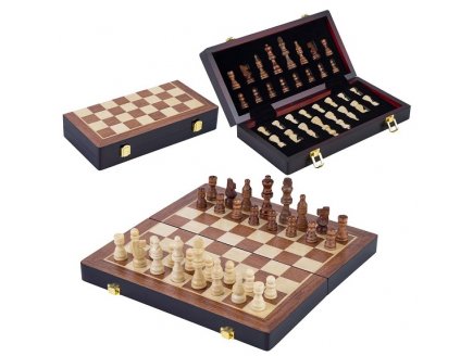 JEU D'ECHECS PLIABLE EN BOIS DE LUXE 30 CM - PLATEAU FORMAT VOYAGE - LONGFIELD