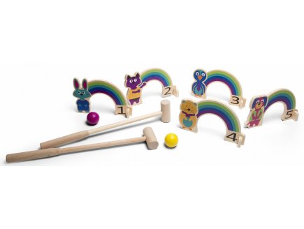 JEU DE CROQUET EN BOIS ARC EN CIEL DES ANIMAUX - JEU D'ADRESSE ENFANT - BS TOYS