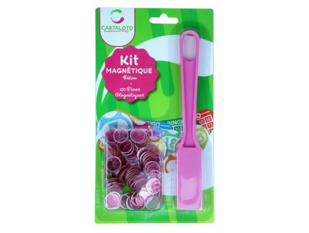 KIT BATON MAGNETIQUE ROSE + 100 PIONS DE LOTO - RAMASSE JETONS - CARTALOTO