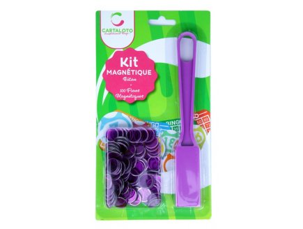 KIT BATON MAGNETIQUE VIOLET + 100 PIONS DE LOTO - RAMASSE JETONS - CARTALOTO