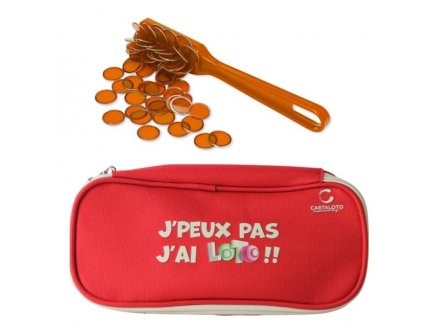 KIT LOTO BINGO 3 EN 1 : TROUSSE + BATON MAGNETIQUE + 100 PIONS JAUNE ORANGE - CARTALOTO - ACCESSOIRES JEU, MATERIEL 