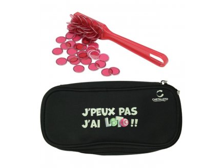 KIT LOTO BINGO 3 EN 1 : TROUSSE + BATON MAGNETIQUE + 100 PIONS ROUGE - CARTALOTO - ACCESSOIRES JEU, MATERIEL 