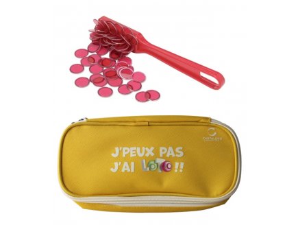 KIT LOTO BINGO 3 EN 1 : TROUSSE + BATON MAGNETIQUE + 100 PIONS ROUGE - CARTALOTO - ACCESSOIRES JEU, MATERIEL 