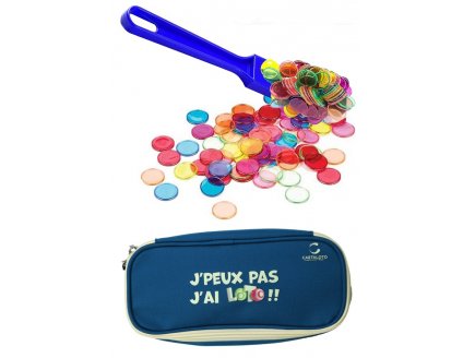 KIT LOTO BINGO 3 EN 1 : TROUSSE + BATON MAGNETIQUE BLEU + 100 PIONS - CARTALOTO - ACCESSOIRES JEU, MATERIEL