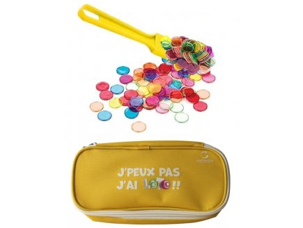 KIT LOTO BINGO 3 EN 1 : TROUSSE + BATON MAGNETIQUE JAUNE + 100 PIONS - CARTALOTO - ACCESSOIRES JEU, MATERIEL